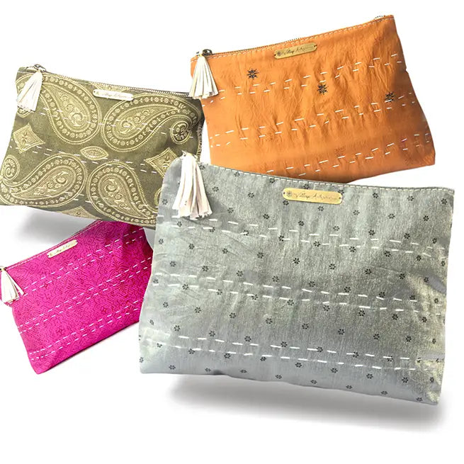 Sari Zipper Pouches - Upcycled