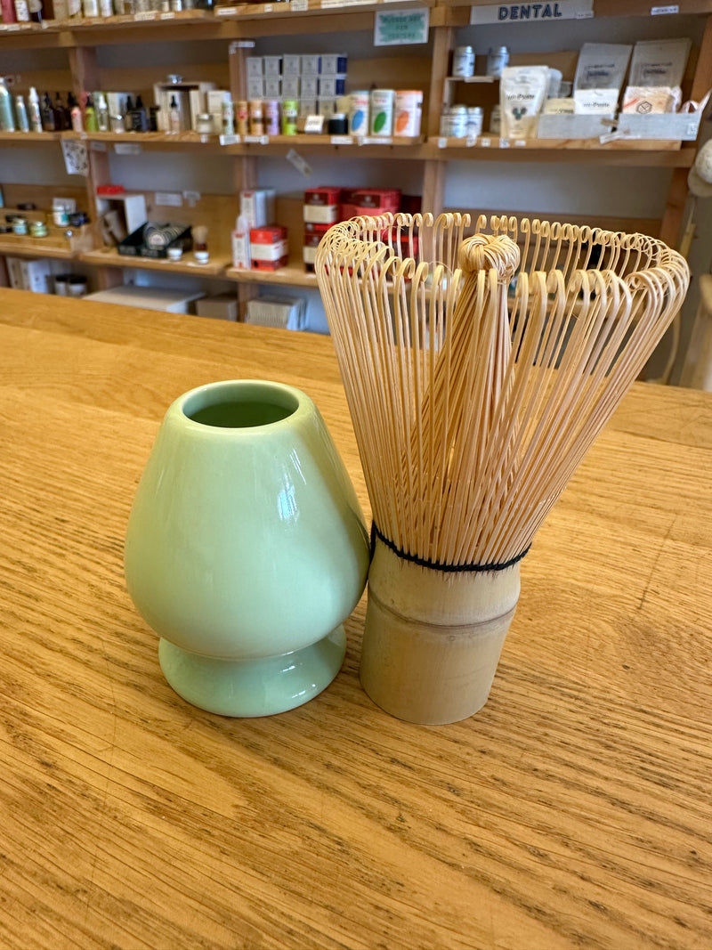Bamboo Matcha Whisk and Porcelain Holder Set