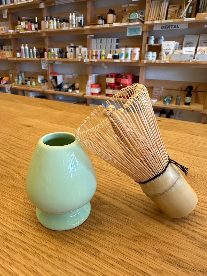 Bamboo Matcha Whisk and Porcelain Holder Set