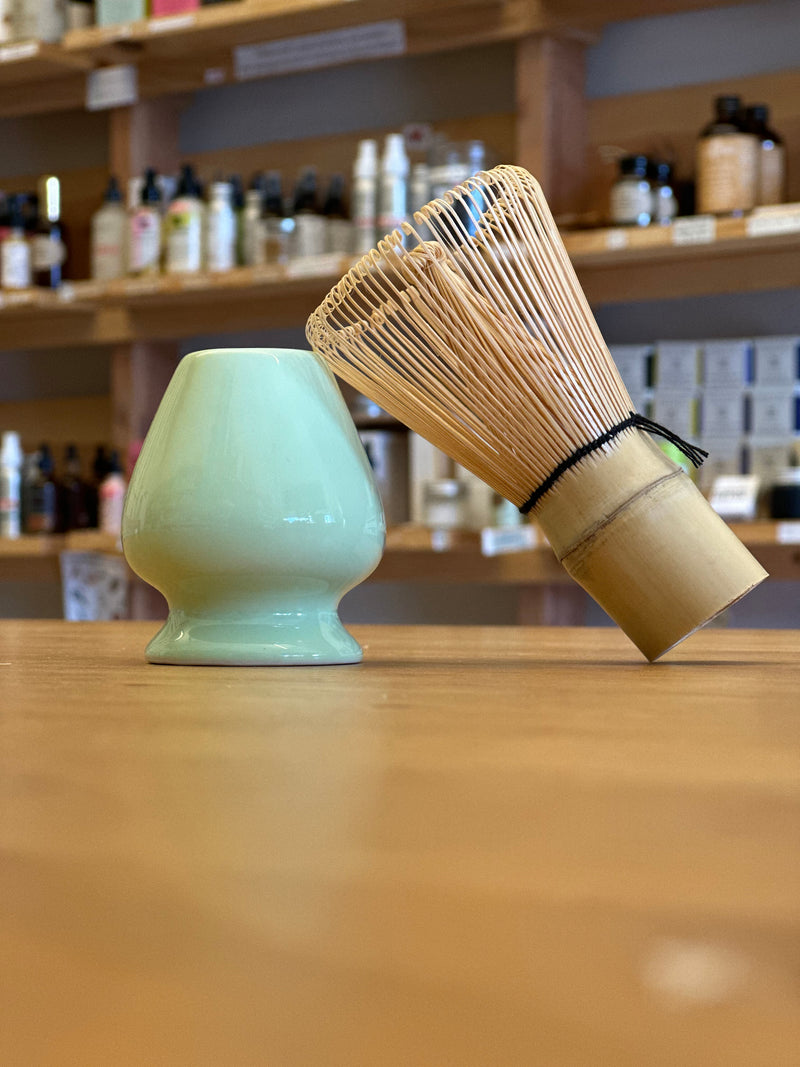 Bamboo Matcha Whisk and Porcelain Holder Set