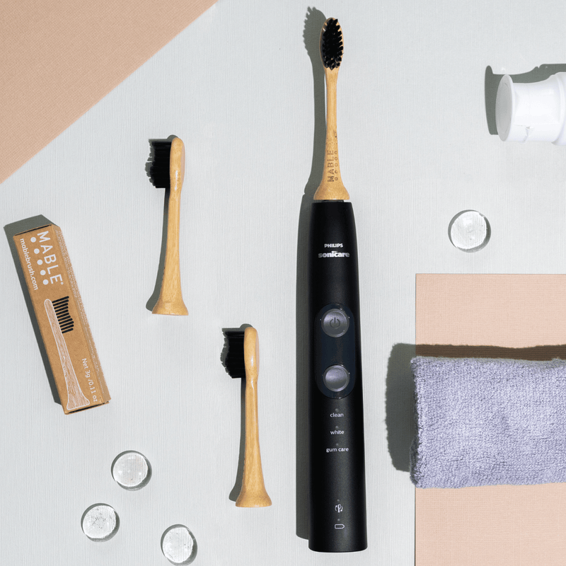 MABLE Bamboo Electric Toothbrush Heads Compatible With Philips Sonicare Electric Toothbrush 4 Brush Heads Soft Plant-Based Bristles Adult Size Bamboo