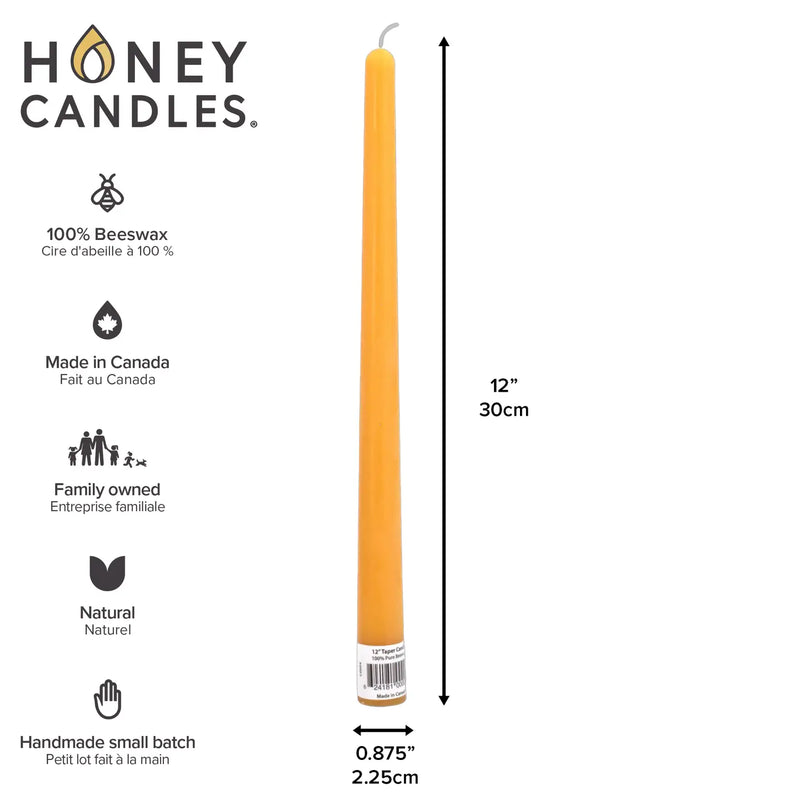 Natural Beeswax 12" Taper Candlesticks