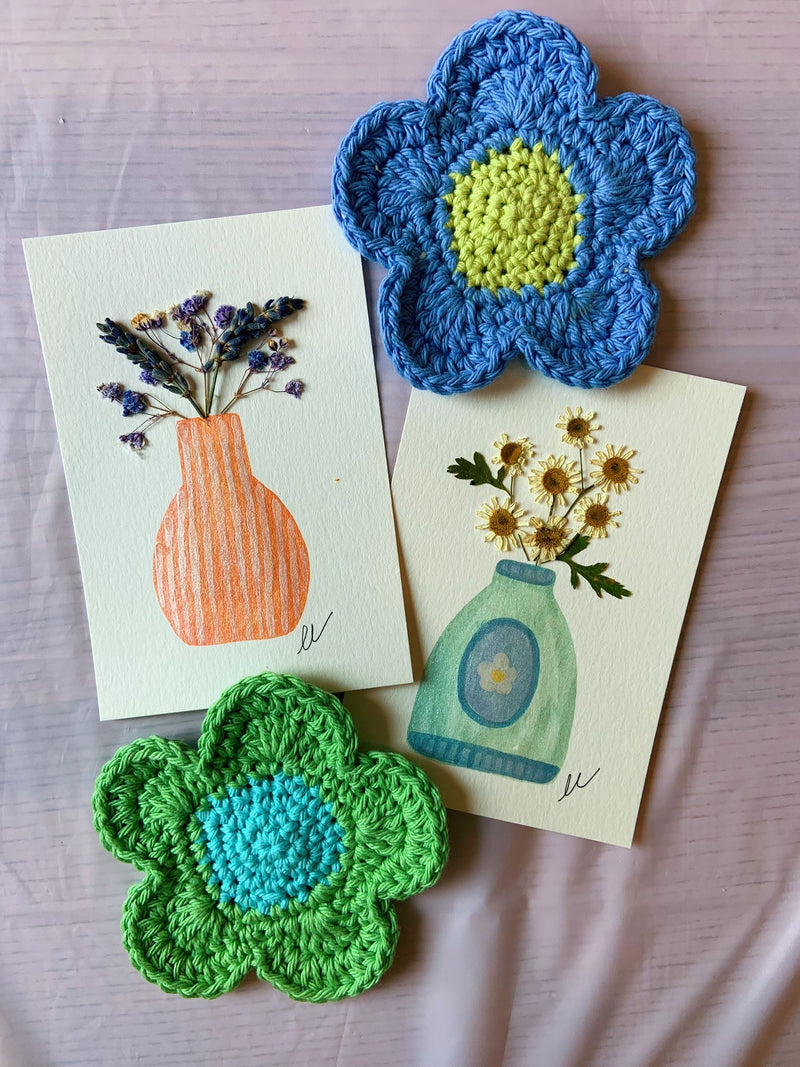 Hand Painted / Flower Pressed Postcards