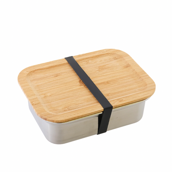 Stainless Steel Rectangular Container with Bamboo Lid - 40oz