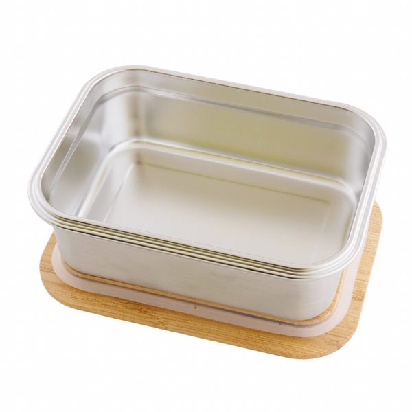 Stainless Steel Rectangular Container with Bamboo Lid - 40oz