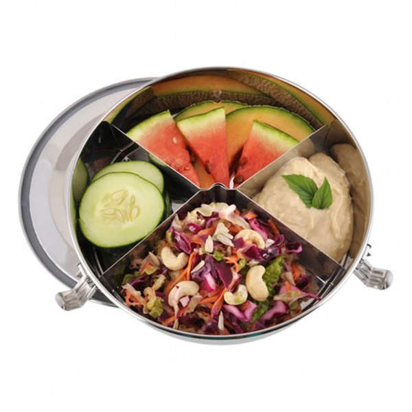 Round Stainless Steel Container with Dividers - 37oz