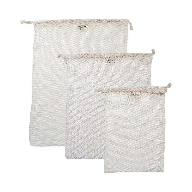 Organic Cotton Mesh Laundry Bags - Set of 3