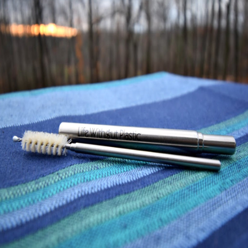 Telescopic Stainless Steel Straw and Cleaner with Natural Bristles
